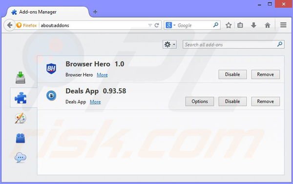 Rimuovere Browser Hero da Mozilla Firefox step 2