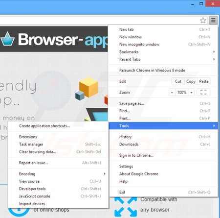 Rimuovere Browser App da Google Chrome step 1
