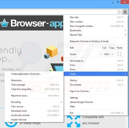 Rimuovere Browser App da Google Chrome step 1