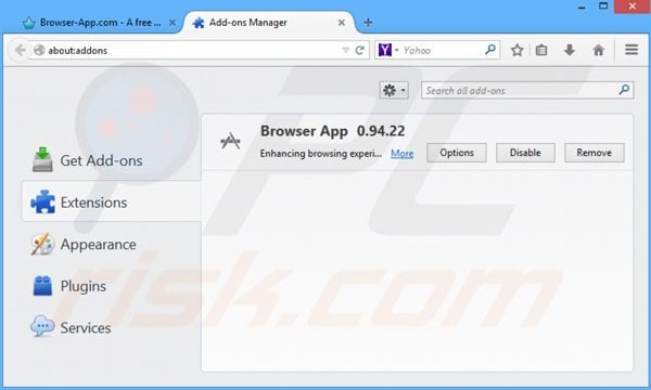 Rimuovere Browser App da Mozilla Firefox step 2
