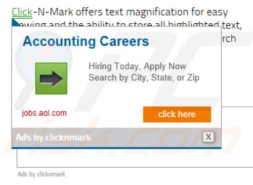 clicknmark adware mentre genera annunci intrusivi