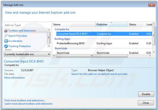 Rimuovere Consumer Input da Internet Explorer step 2