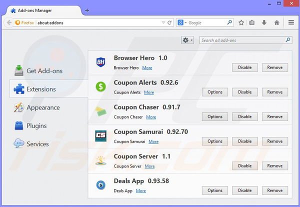 Rimuovere Couponarific ads da Mozilla Firefox step 2