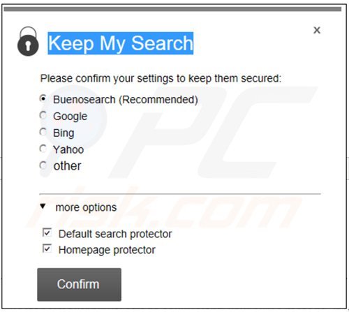 Finetra di impostazioni di Keep My Search