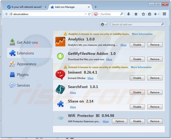 Rimuovere Wifi Protector ads da Mozilla Firefox step 2
