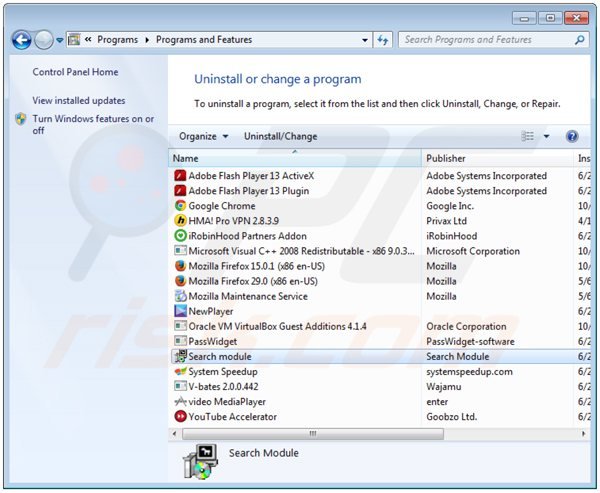 www-search.net browser hijacker rimozione dal pannello di controllo