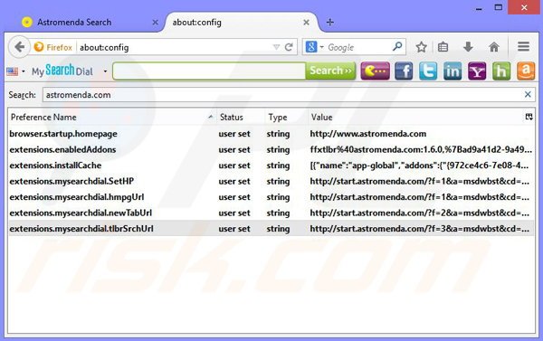 Rimuovere Astromenda.com redirect da Mozilla Firefox step 3