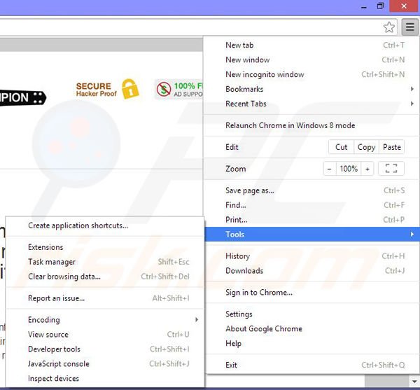 Rimuovere Browser Champion ads da Google Chrome step 1