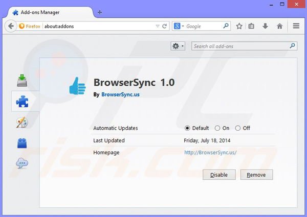 Rimuovere BrowserSync ads da Mozilla Firefox step 2