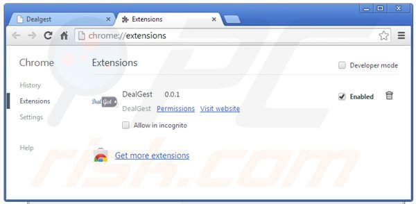 Rimuovere DealGest da Google Chrome step 2