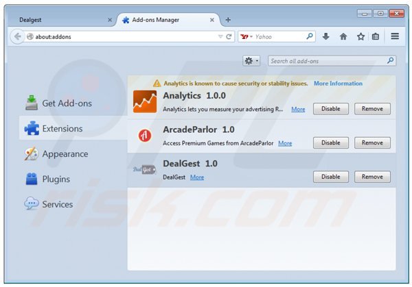 Rimuovere DealGest da Mozilla Firefox step 2