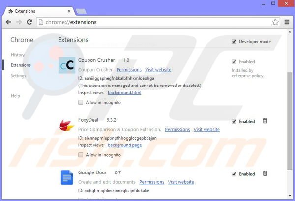 Rimuovere foxydeal ads da Google Chrome step 2