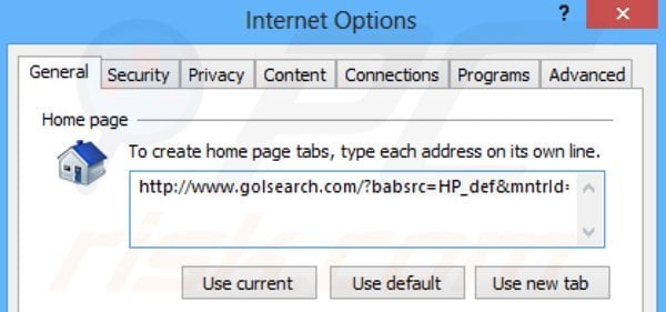 Rimuovere golsearch.com dalla Internet Explorer homepage