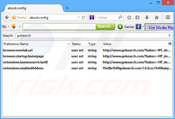 Rimuovere golsearch.com dal motore di ricerca di Mozilla Firefox 
