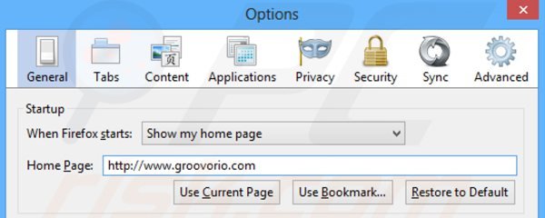 Rimuovere groovorio.com dalla Mozilla Firefox homepage