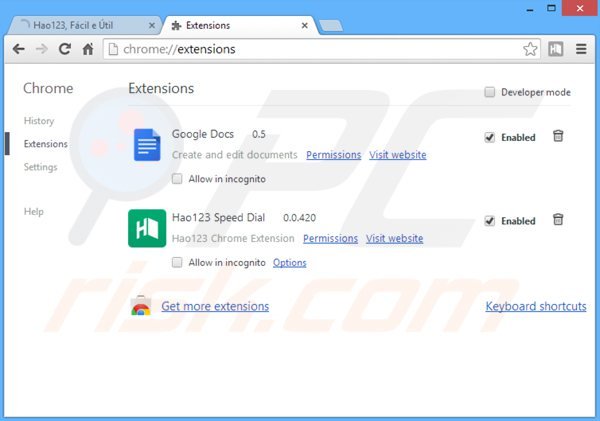 Rimuovere Hao123.com dalle estensioni di Google Chrome