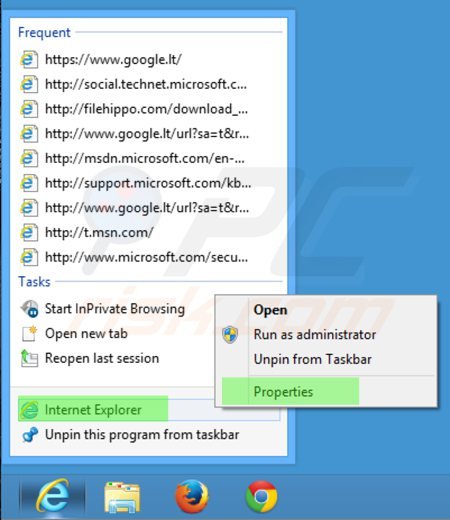 Fissare destinazione del collegamento Internet Explorer: step 1