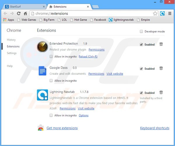 Rimuovere istartsurf.com redirect da Google Chrome