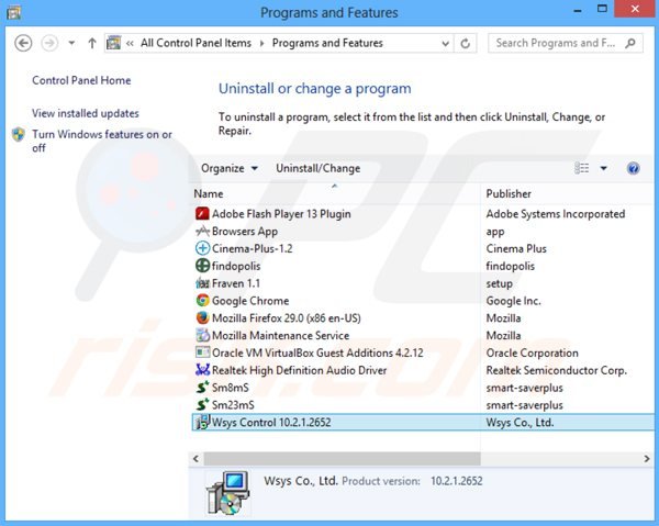 istartsurf.com browser hijacker rimozione dal pannello di controllo