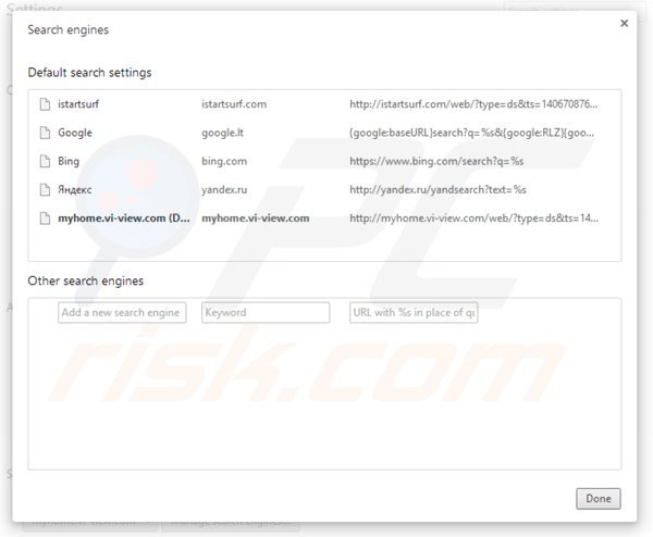 Rimuovere myhome.vi-view.com dal motore di ricerca di Google Chrome 