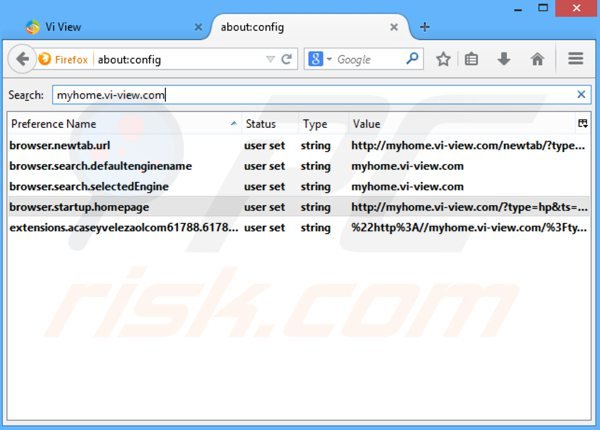 Rimuovere myhome.vi-view.com dal motore di ricerca di Mozilla Firefox 