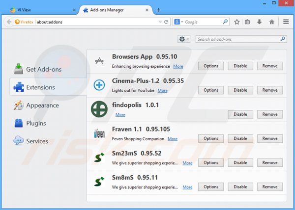 Rimuovere myhome.vi-view.com dai componenti aggiuntivi di Mozilla Firefox