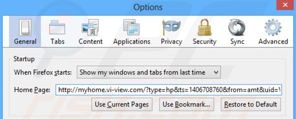 Rimuovere myhome.vi-view.com dalla Mozilla Firefox homepage