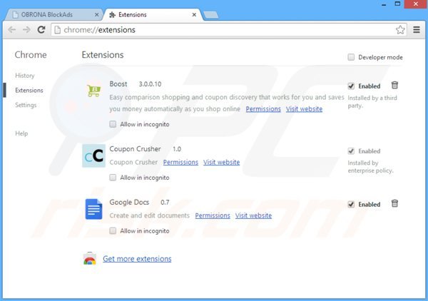 Rimuovere OBRONA BlockAds da Google Chrome step 2