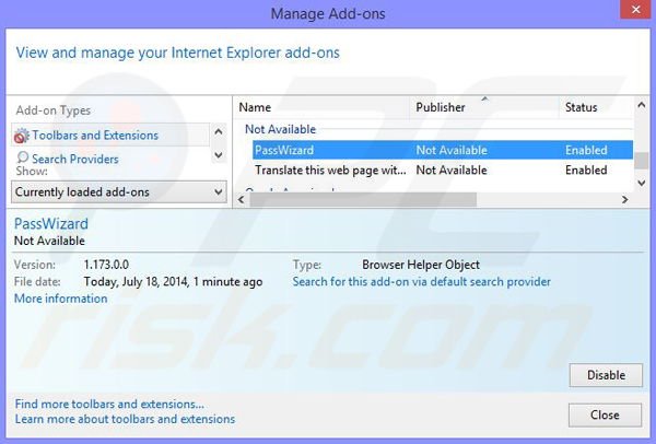 Rimuovere PassWizard ads da Internet Explorer step 2