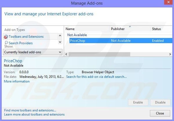 Rimuovere PriceChop ads da Internet Explorer step 2