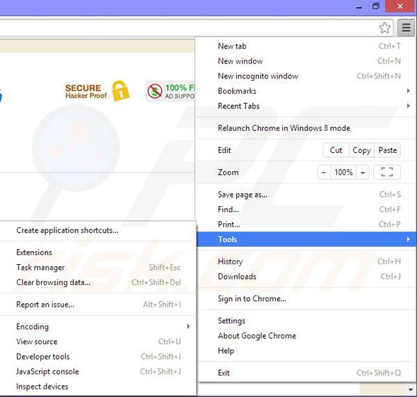 Rimuovere SafetySearch ads da Google Chrome step 1