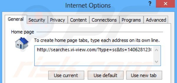 Rimuovere searches.vi-view.com dalla Internet Explorer homepage