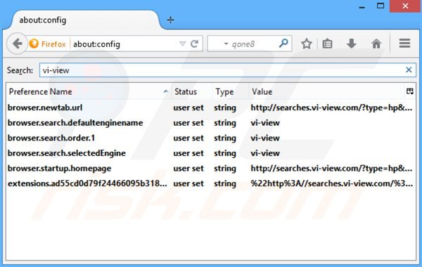 Rimuovere searches.vi-view.com dal motore di ricerca di Mozilla Firefox 