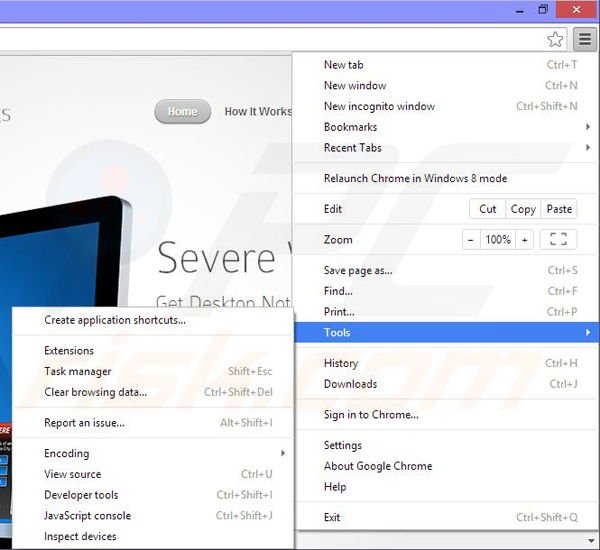 Rimuovere Severe Weather Alerts da Google Chrome step 1