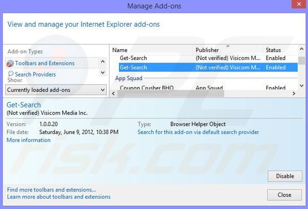 Rimuovere Severe Weather Alerts da Internet Explorer step 2
