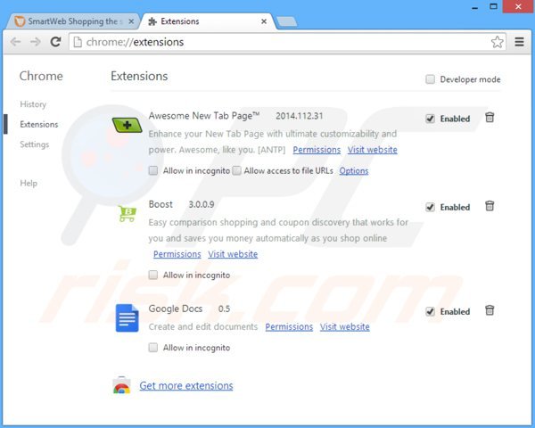 Rimuovere SmartWeb ads da Google Chrome step 2