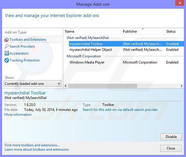 Rimuovere Taplika.com dalle estensioni di Internet Explorer step 1