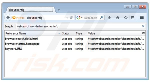 Rimuovere websearch.wonderfulsearches.info dal motore di ricerca di Mozilla Firefox 