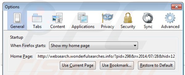 Rimuovere websearch.wonderfulsearches.info dalla Mozilla Firefox homepage