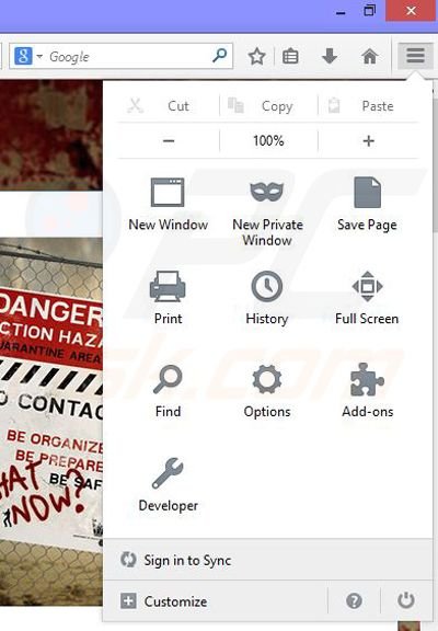 Rimuovere Zombie News da Mozilla Firefox step 1