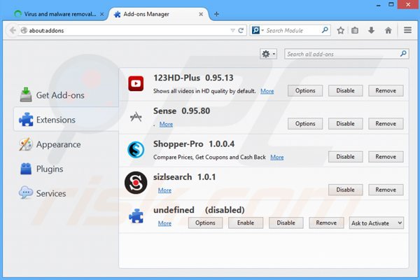 Rimuovere Browser Shopper ads da Mozilla Firefox step 2