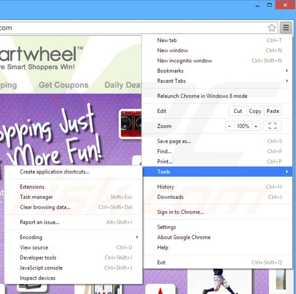 Rimuovere Cartwheel Shopping ads da Google Chrome step 1