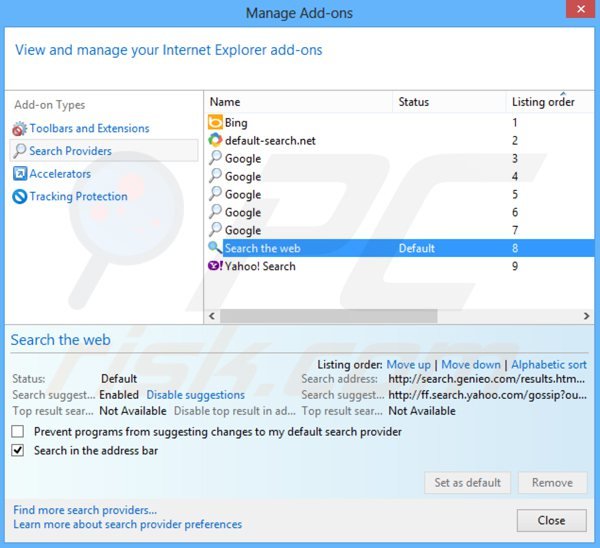 Rimuovere search.genieo.com dal motore di ricerca di Internet Explorer 