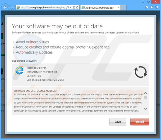 MyBestOffersToday adware mentre genera dei pop-up intrusivi