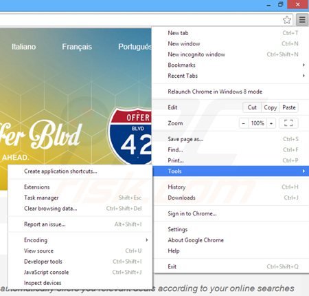 Rimuovere Offer Boulevard ads da Google Chrome step 1