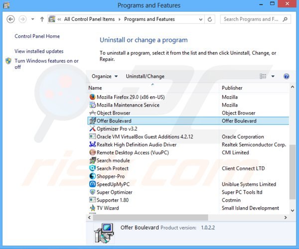 offer boulevard rimozione dal pannello di controllo