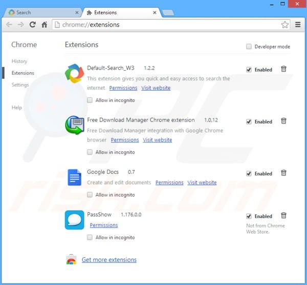 Rimuovere PassShow ads da Google Chrome step 2