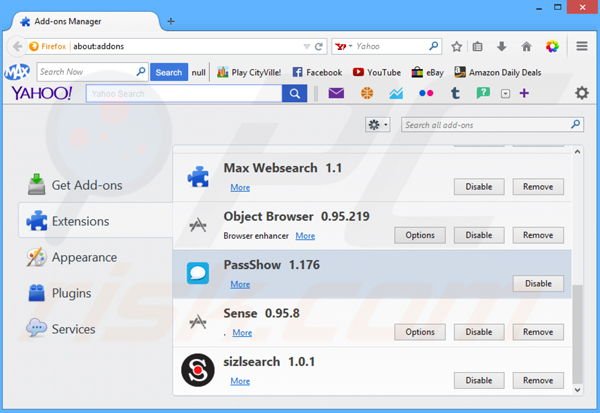 Rimuovere PassShow ads da Mozilla Firefox step 2