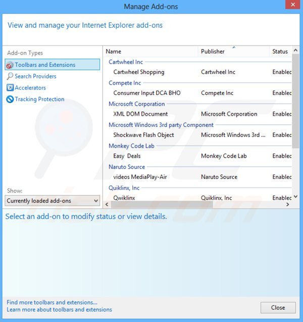 Rimuovere PicRec da Internet Explorer step 2