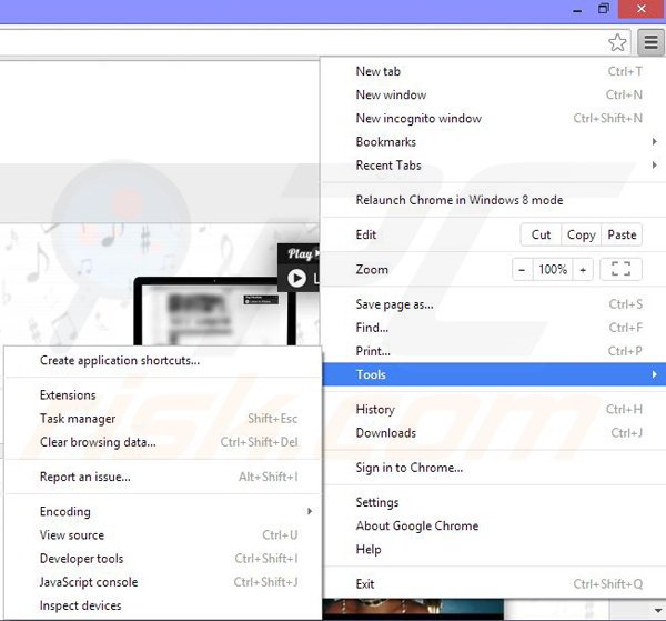 Rimuovere Play now Radio ads da Google Chrome step 1